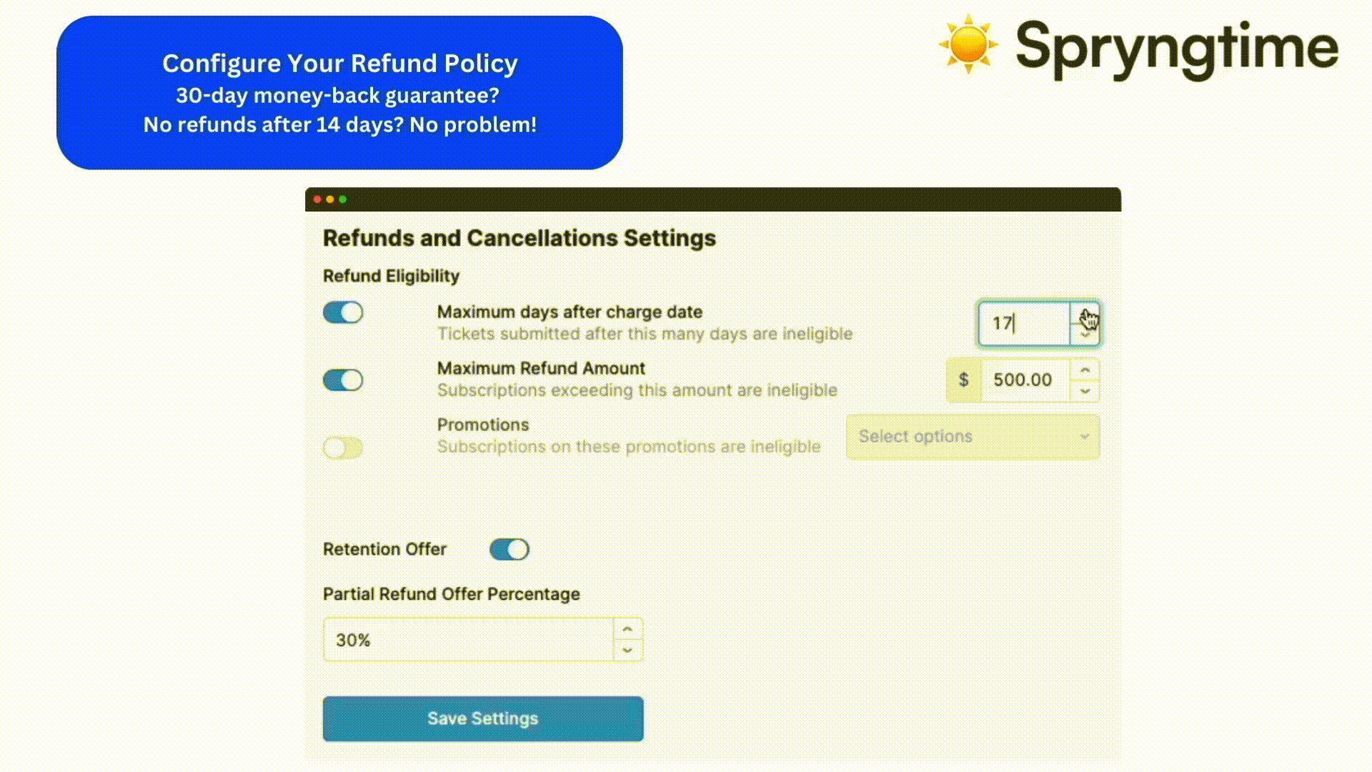 Spryngtime Customer Support Bot demo